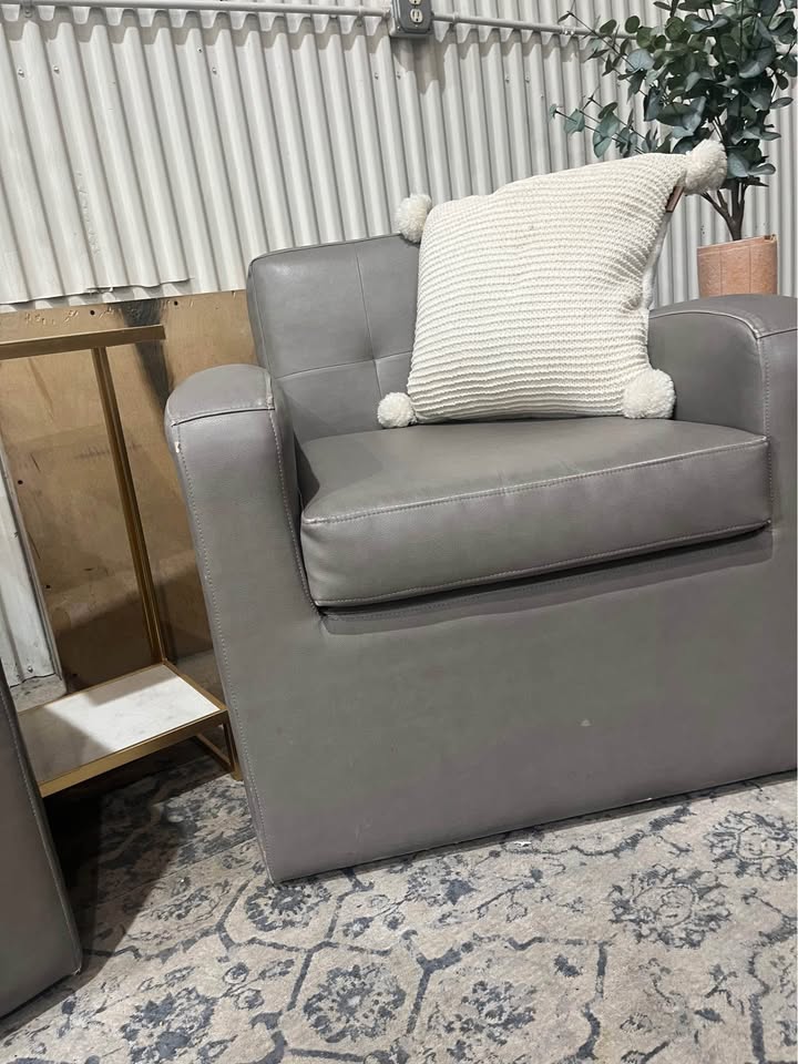 Room & Board Gray Leather Club Swivel Chairs