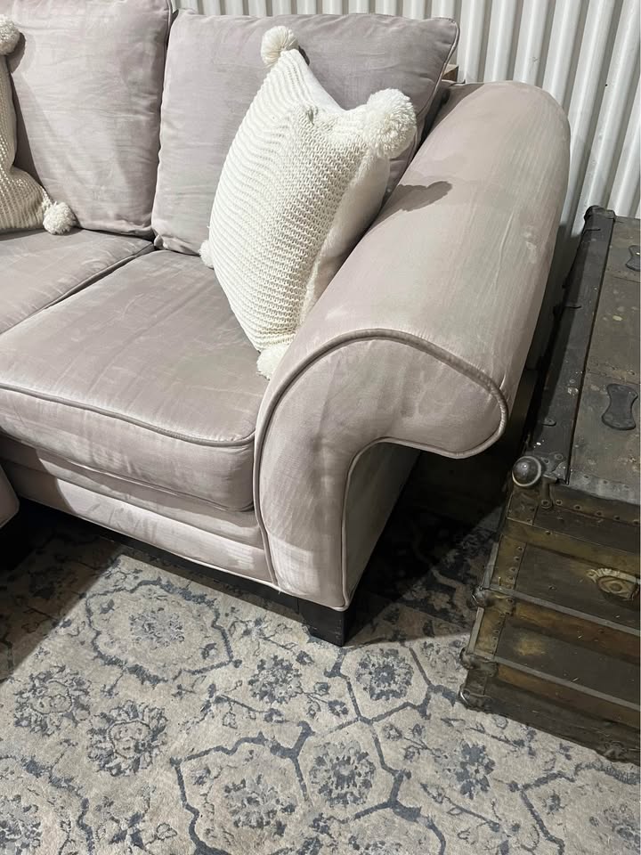 Grey MIcrofiber Love Seat With Ottoman