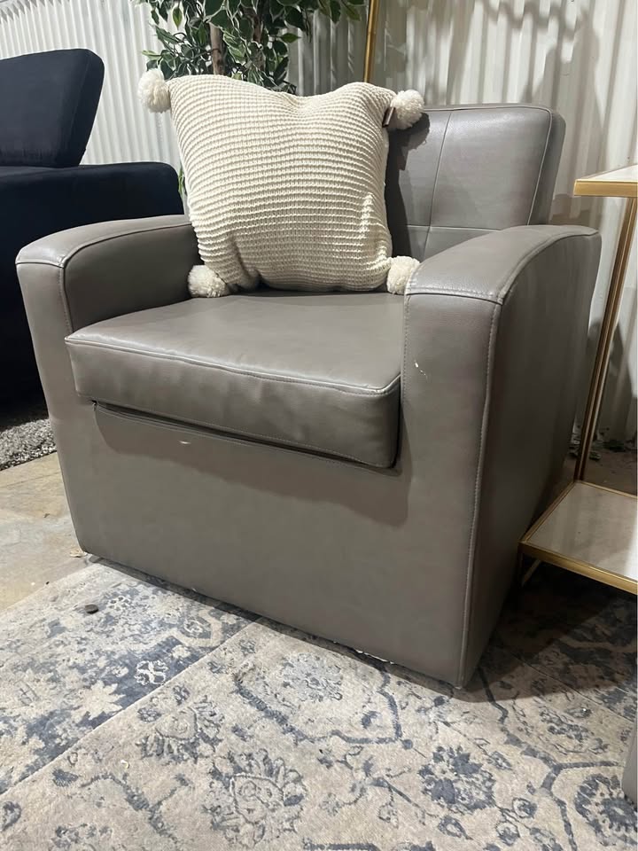 Room & Board Gray Leather Club Swivel Chairs