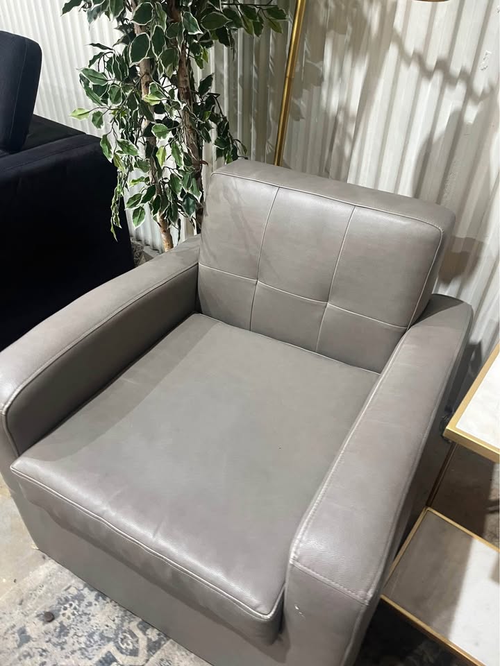 Room & Board Gray Leather Club Swivel Chairs