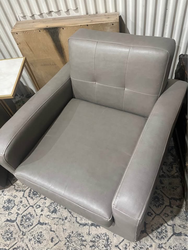 Room & Board Gray Leather Club Swivel Chairs
