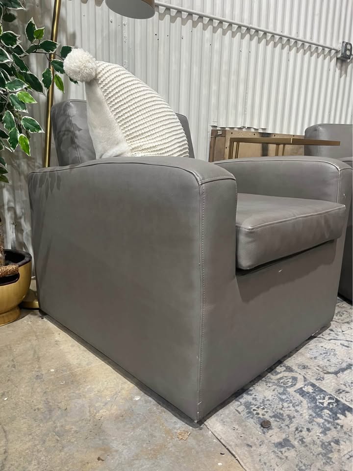 Room & Board Gray Leather Club Swivel Chairs