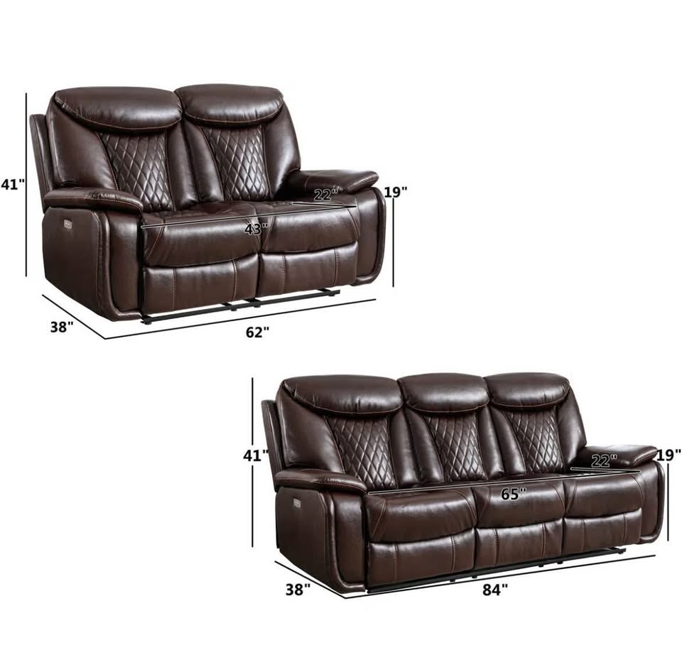 New Open Box 3 Piece Power Living Room Leather Recliner Set