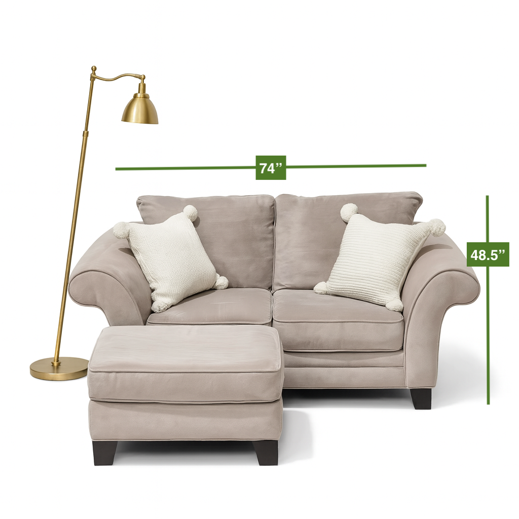 Grey MIcrofiber Love Seat With Ottoman