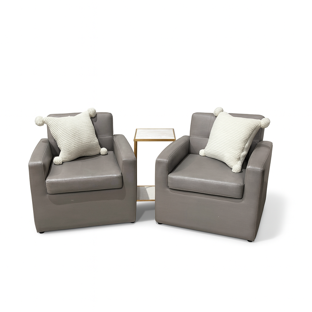 Room & Board Gray Leather Club Swivel Chairs