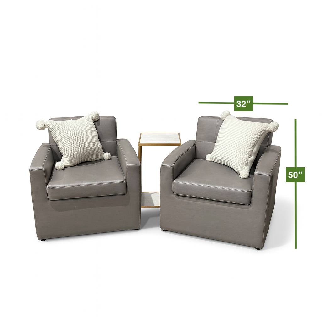 Room & Board Gray Leather Club Swivel Chairs