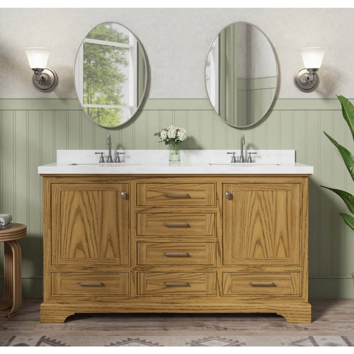 New 60” Double Sink Bathroom Vanity w/ White Stone Top – Open Box - Delivery Available