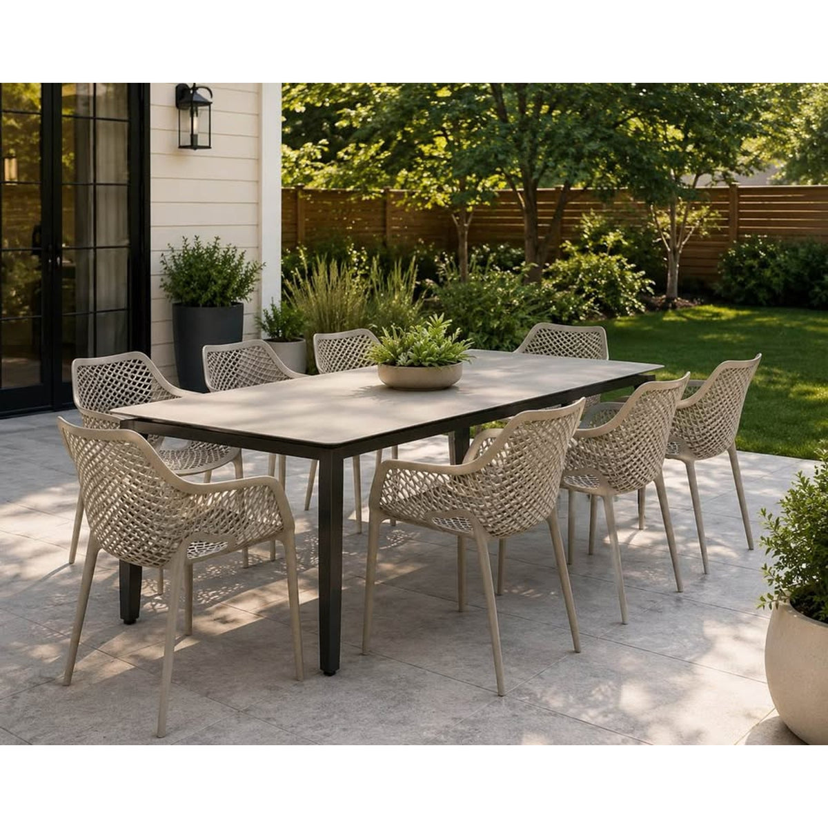 New AllModern Outdoor Dining Chairs – Sand Beige – Stackable – Up to 8 Available –Delivery Available