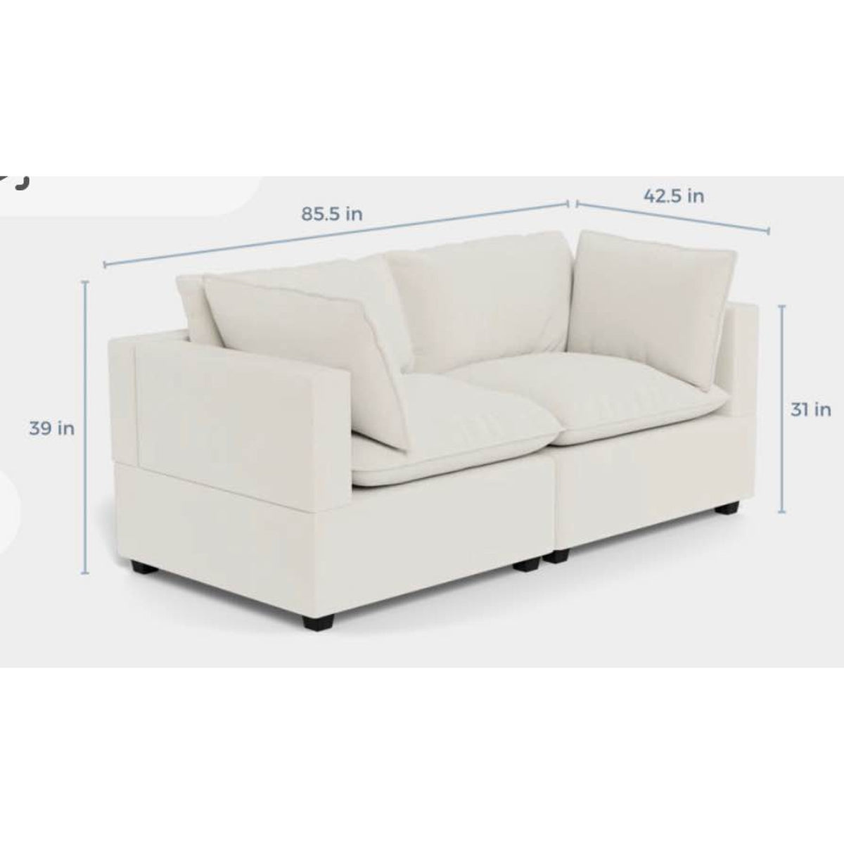 Albany Park Kova Pillow Cushion Sofa | Bone Performance Chenille | 86” - Delivery Available