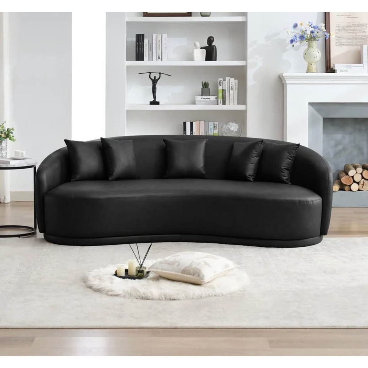 New 91” Curved Faux Leather Sofa – Dark Gray – $1,499 Retail – Delivery Available