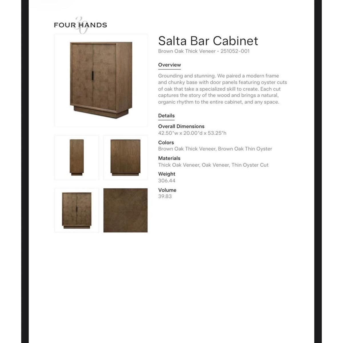 Four Hands Salta Bar Cabinet – $3,999 Retail – Delivery Available