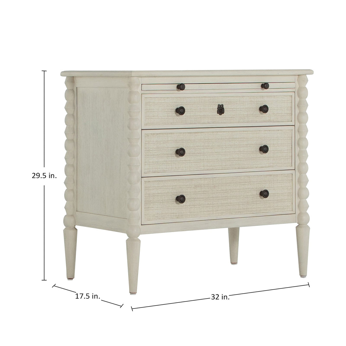 New Gabby Home Jennifer Chest in Antique Chalk White — 3-Drawer Linen-Front Dresser with Pull-Out Shelf — Delivery Available
