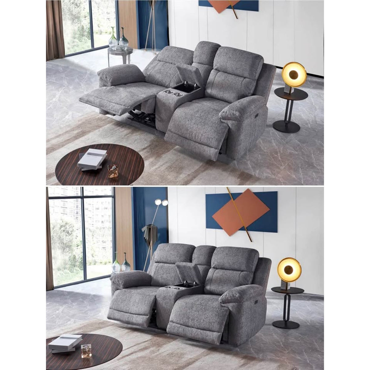 Gray Power Reclining Loveseat w/ Console – RETAIL $995 | NEW OPEN BOX | DELIVERY AVAILABLE