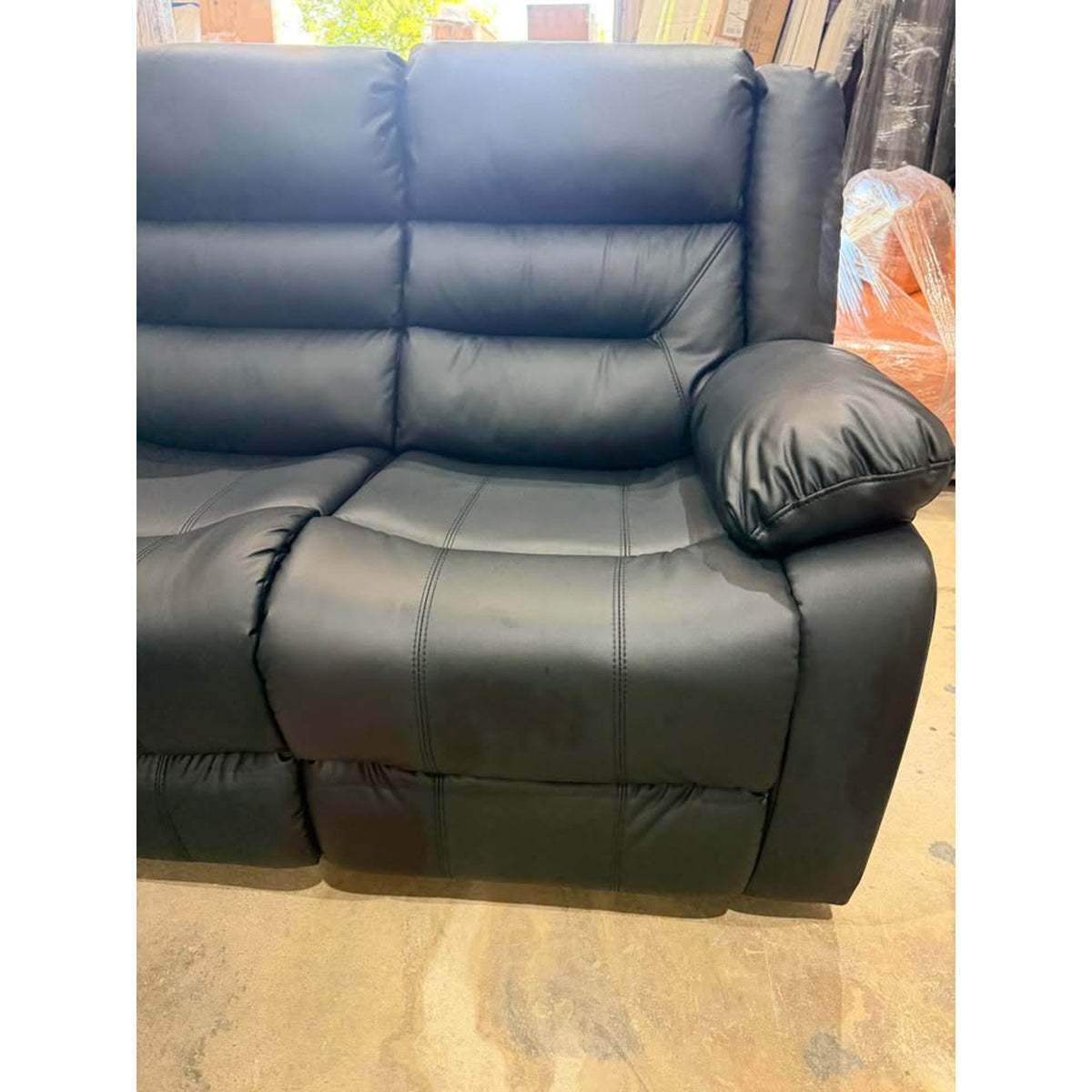 3-Piece Black Faux Leather Reclining Sectional – Storage Console – Delivery Available