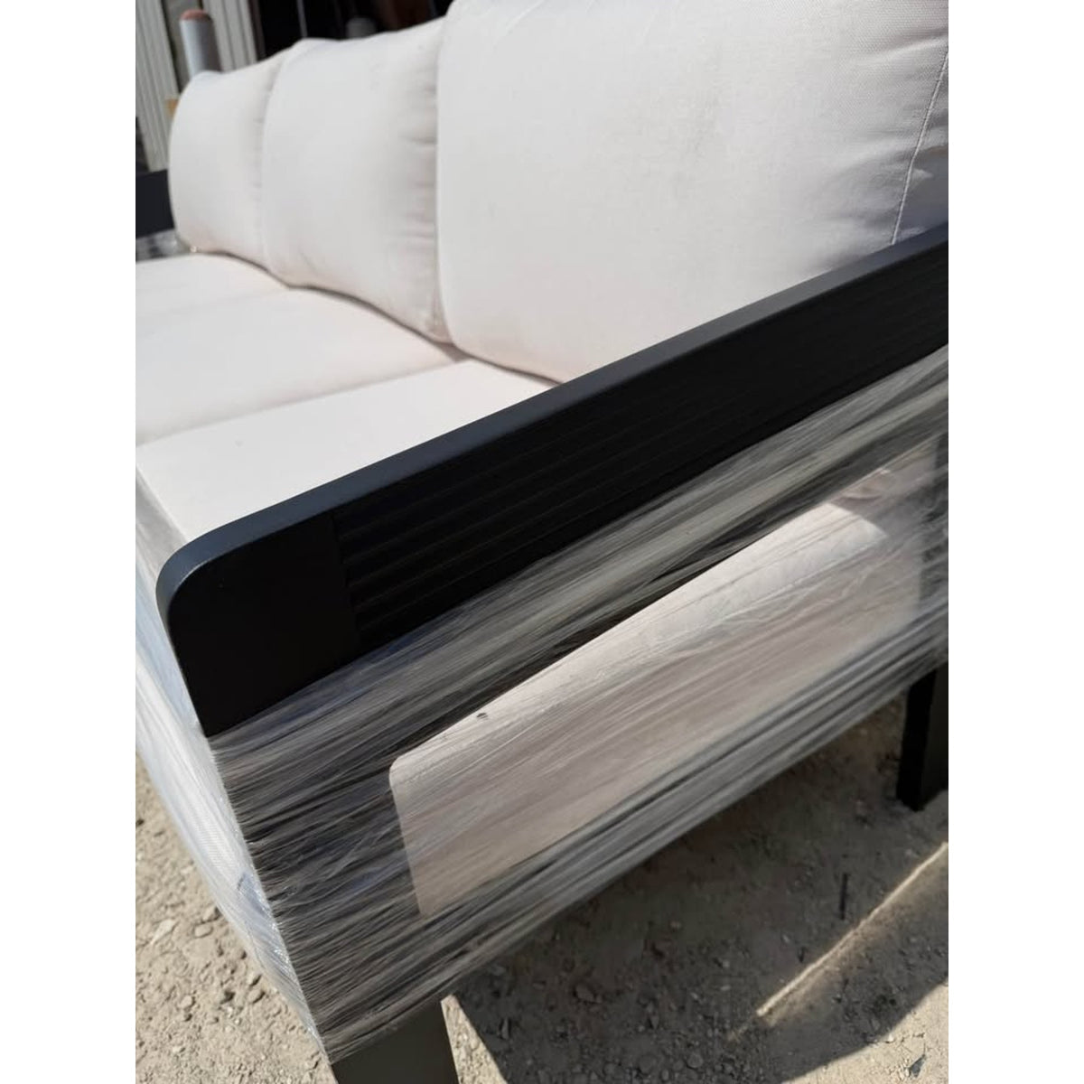 81.9” Modern Outdoor Aluminum Sofa with Olefin Cushions – Off White - Delivery Available