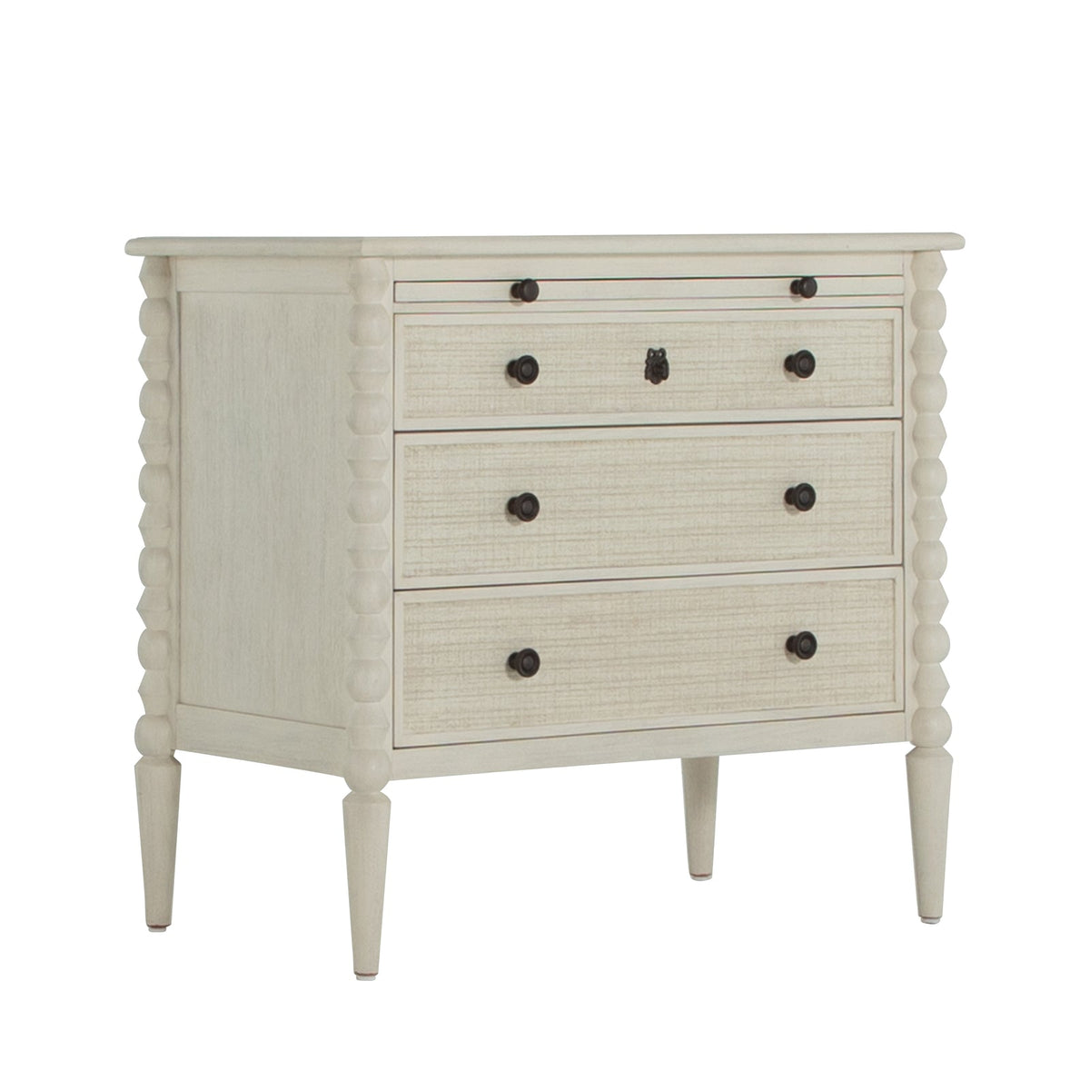 New Gabby Home Jennifer Chest in Antique Chalk White — 3-Drawer Linen-Front Dresser with Pull-Out Shelf — Delivery Available