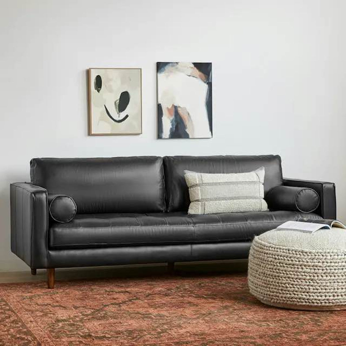 New Article Sven 88” Tufted Leather Sofa – Oxford Black – $1,699 Retail – Delivery Available