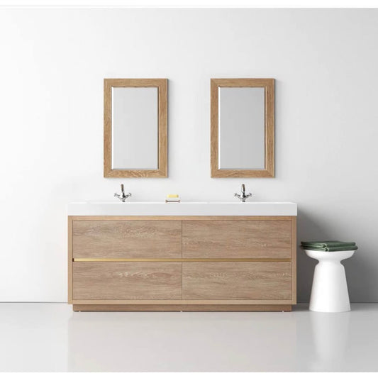 72" Double Sink Bath Vanity in North American Oak with White Top $2099 Delivery Available