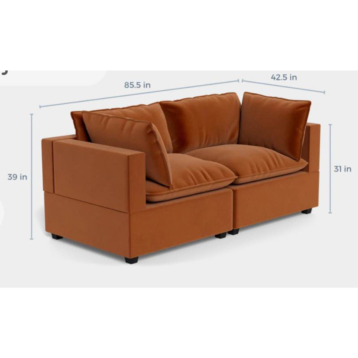 Albany Park Kova Pillow Cushion Sofa | Rust Performance Velvet | 86” - Delivery Available