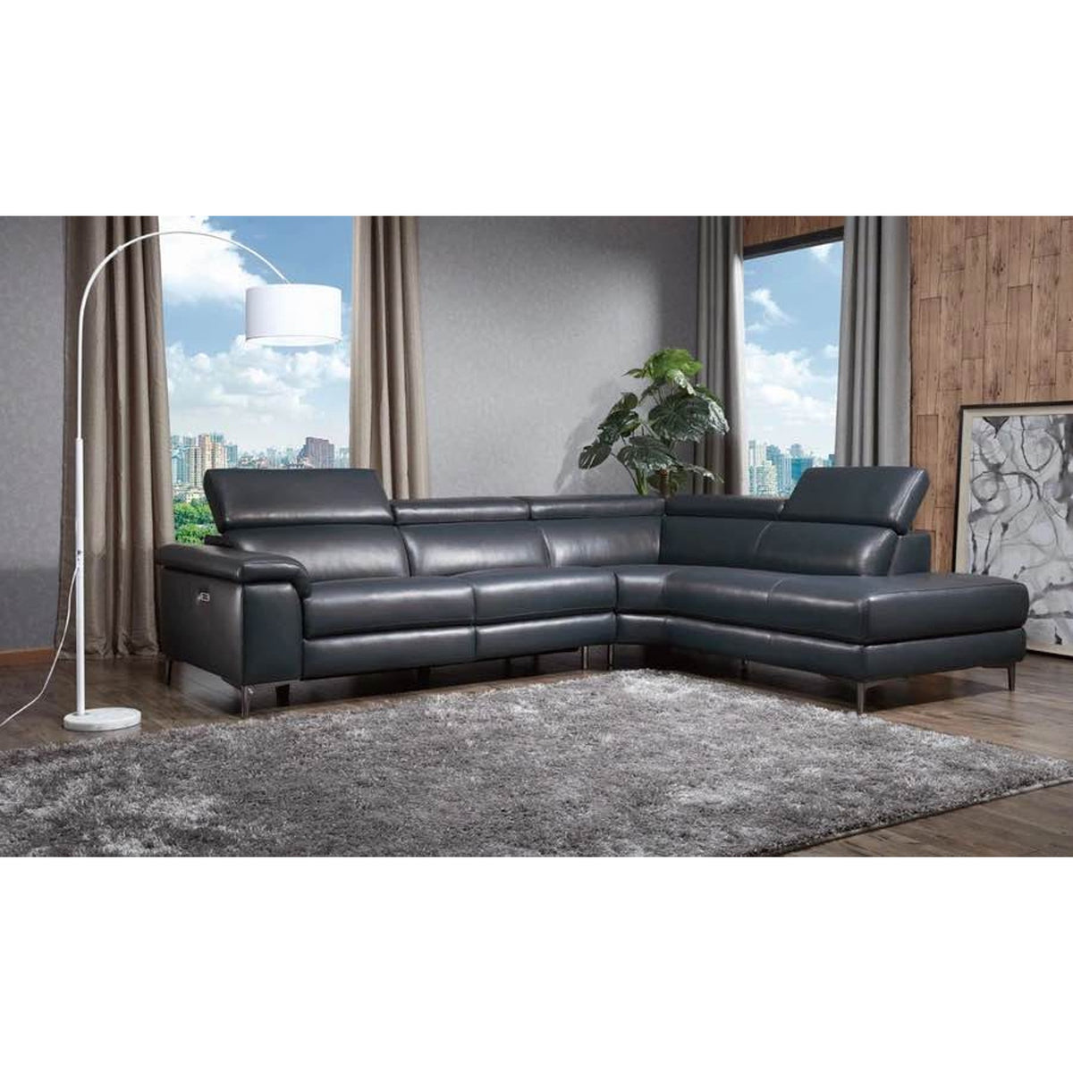 New Black Leather Power Reclining Sectional w/ Adjustable Headrests – Open Box - Delivery Available