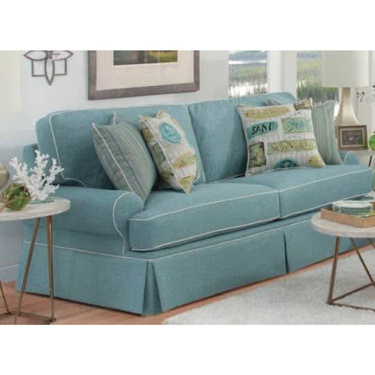 Brand New Sofa Couch - Woodhaven 90” - Aqua Fabric - Accent Pillows $1800 Retail Delivery Available