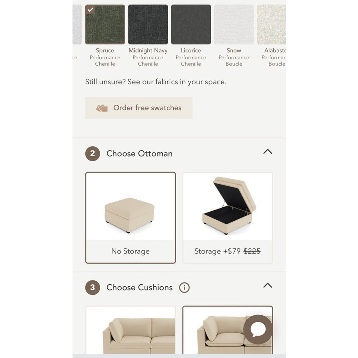 Albany Park Kova Pillow Cushion Sofa + Ottoman | Spruce Performance Chenille | 86” Delivery Avail