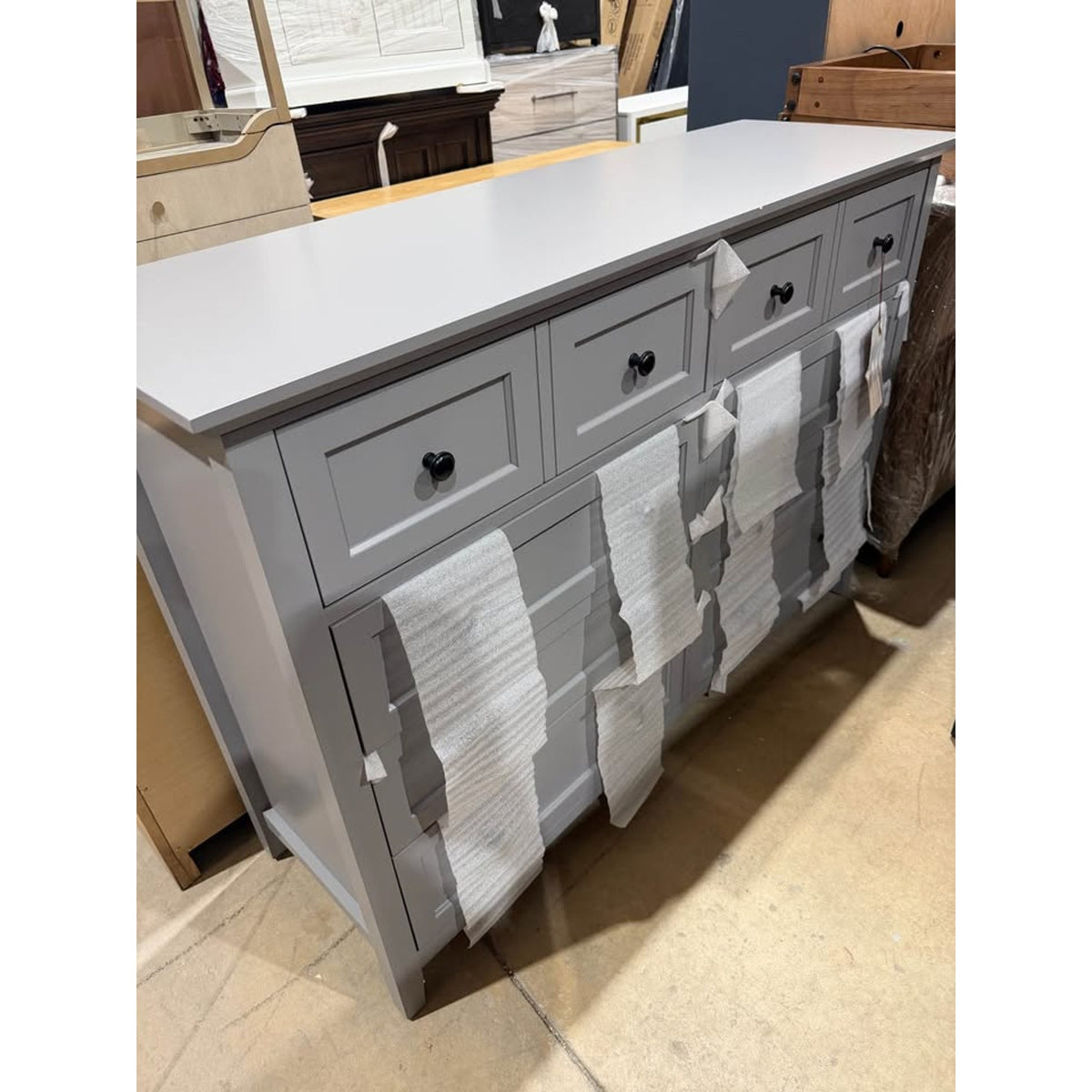 60” Gray 8-Drawer Solid Wood Dresser – New Open Box