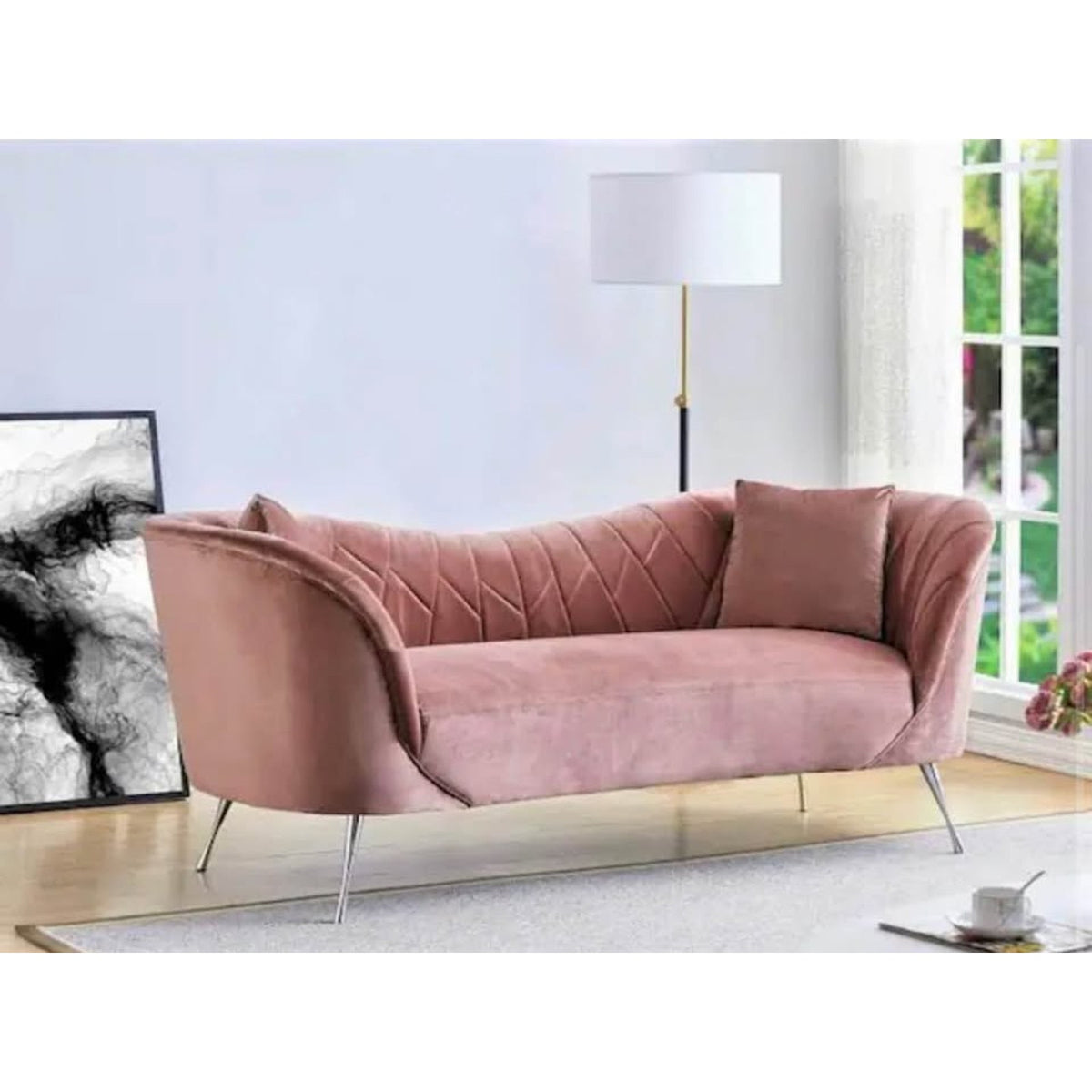 New Rose Pink Velvet 70” Loveseat – Retail $1,182 – Delivery Available