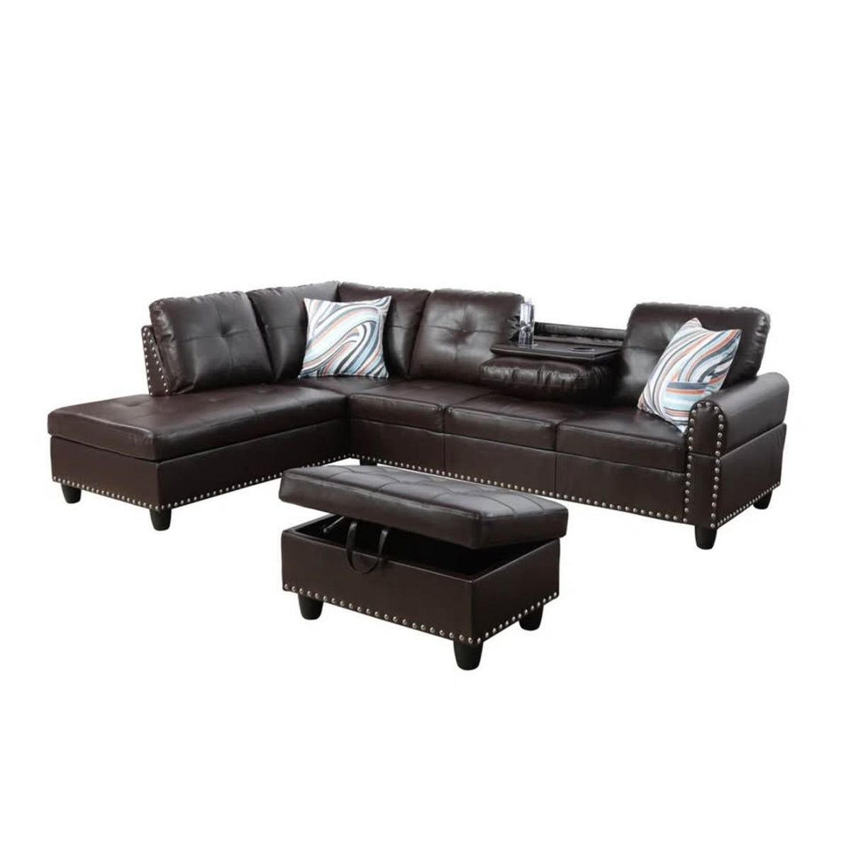 New L-Shaped Faux Leather Sectional with Ottoman – New Open Box $900 Retail - Delivery Available