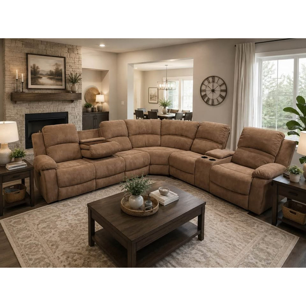 Brown Reclining Sectional with Storage Consoles | 3pcs New Open Box - Delivery Available