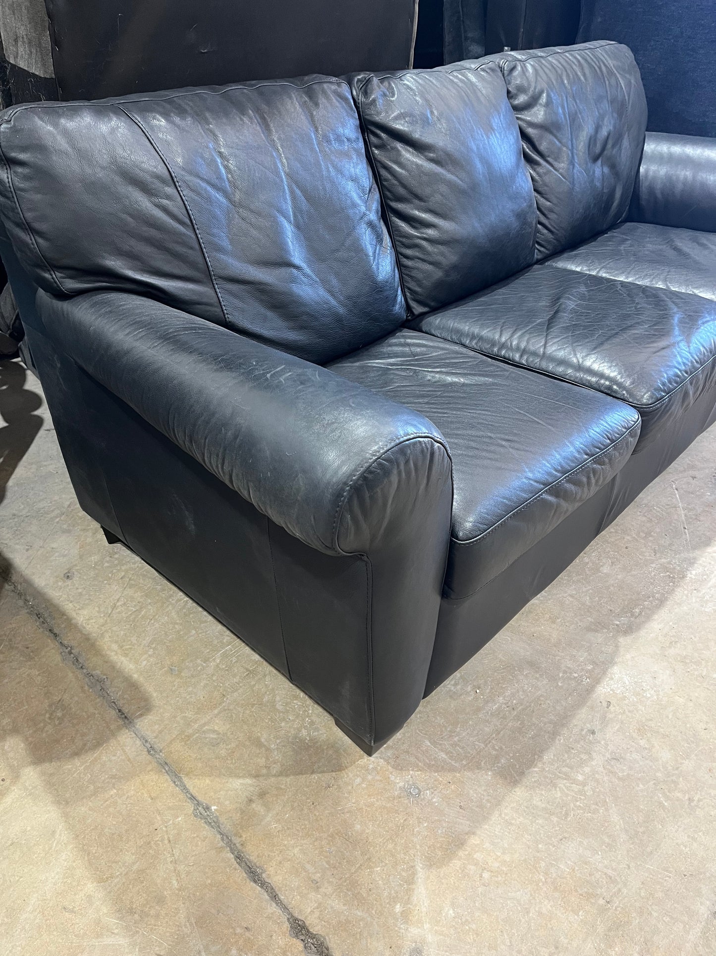Genuine Italian Leather Sofa Couch - Black - Natuzzi Brand
