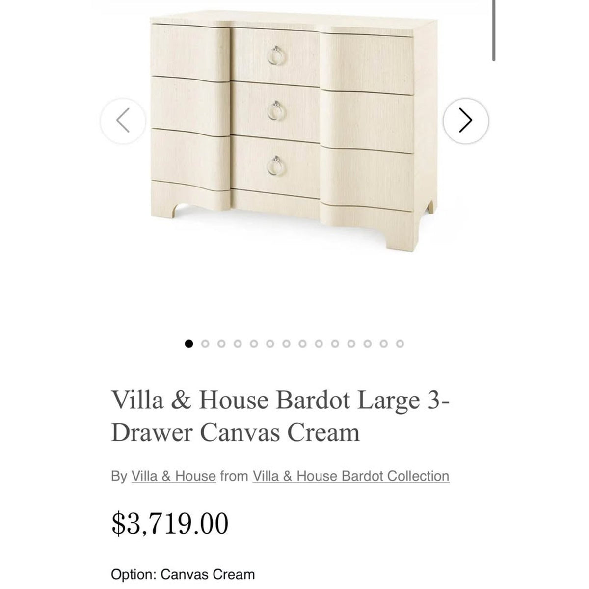 Large 3-Drawer Canvas Cream Dresser Villa & House Bardot $3700 Retail “open box” Delivery Available