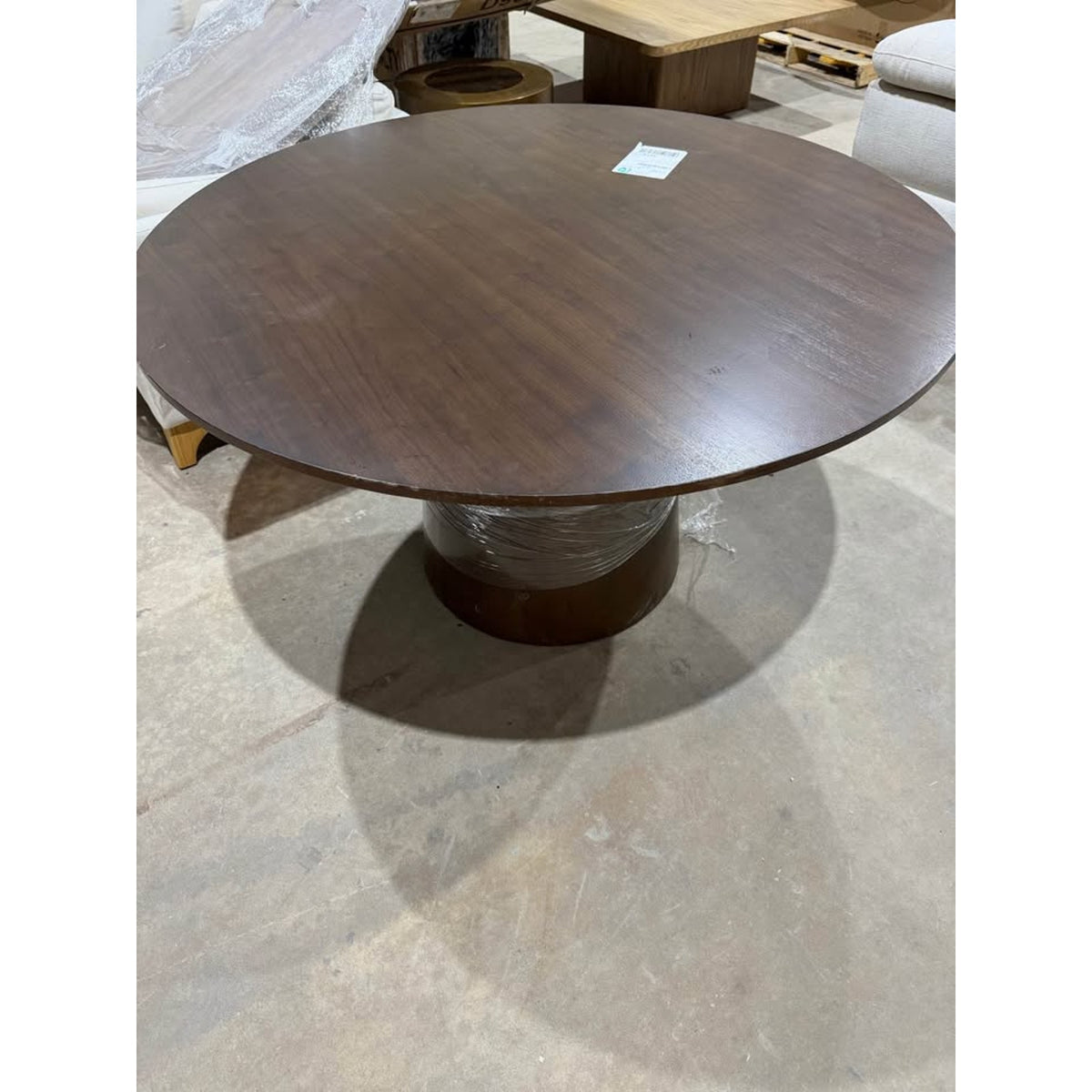 52” Round Walnut Pedestal Dining Table – New Open Box – Modern Design - Delivery Available
