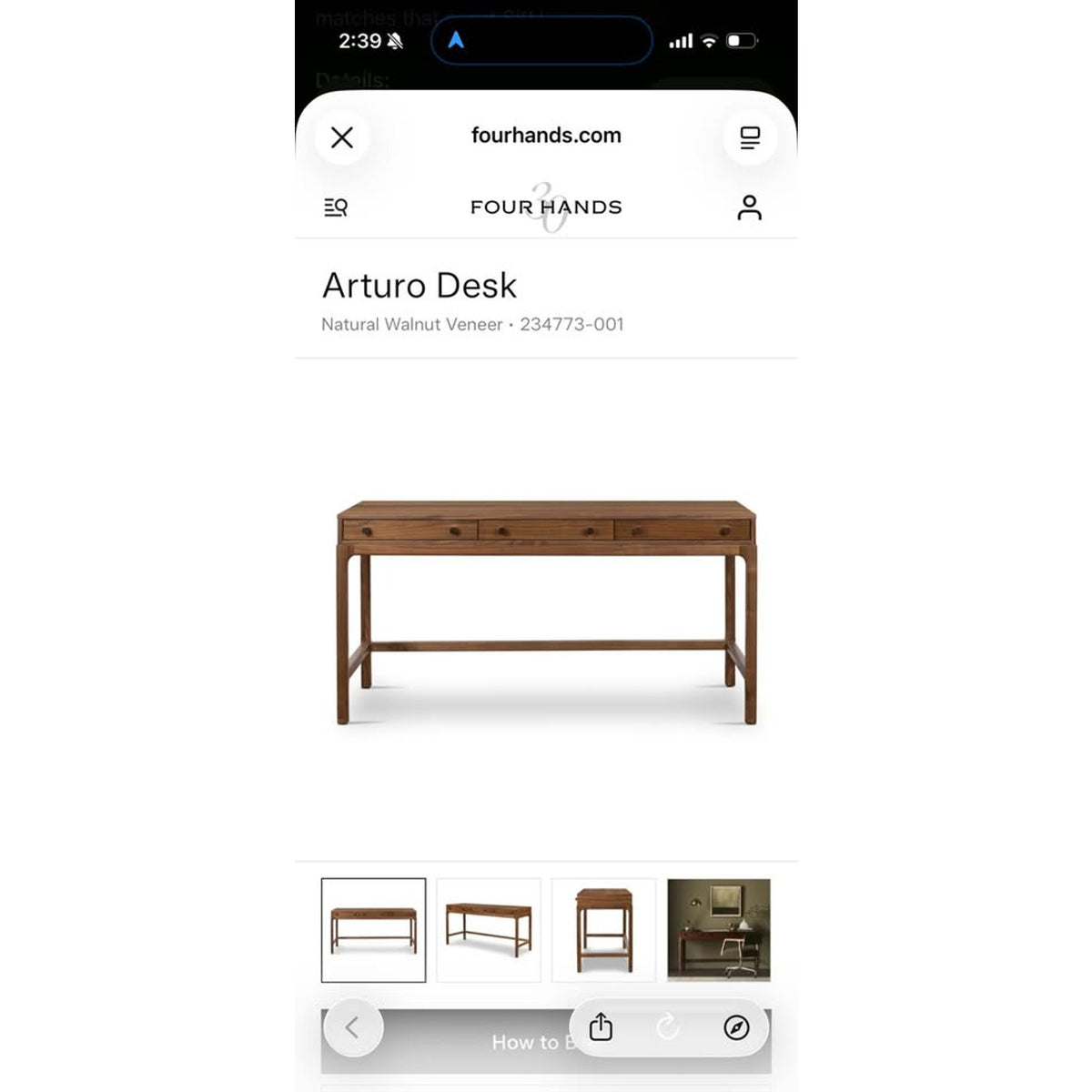 New Four Hands Arturo Natural Walnut Desk – $1,499 Retail – Open Box – Delivery Available