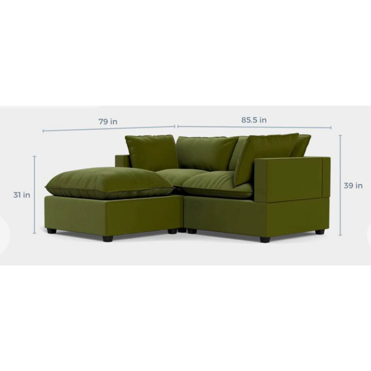 Albany Park Kova Pillow Cushion Sofa + Ottoman | Olive Performance Velvet | 86” Delivery Available