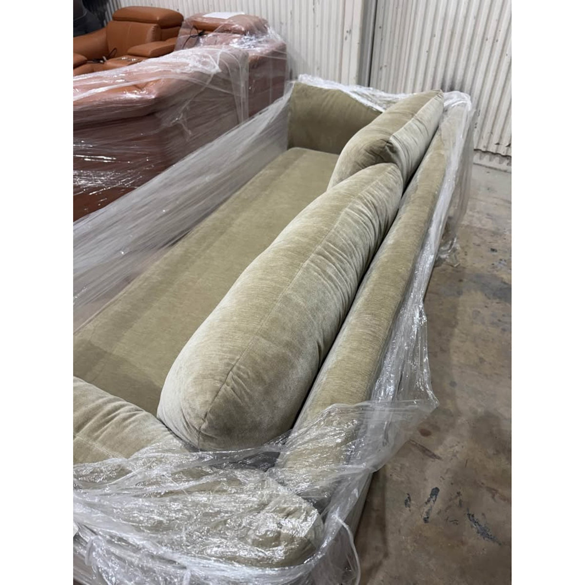 Falkon Furniture Lisette 87” Curved Designer Sofa – Moss Latte Open Box - Delivery Available