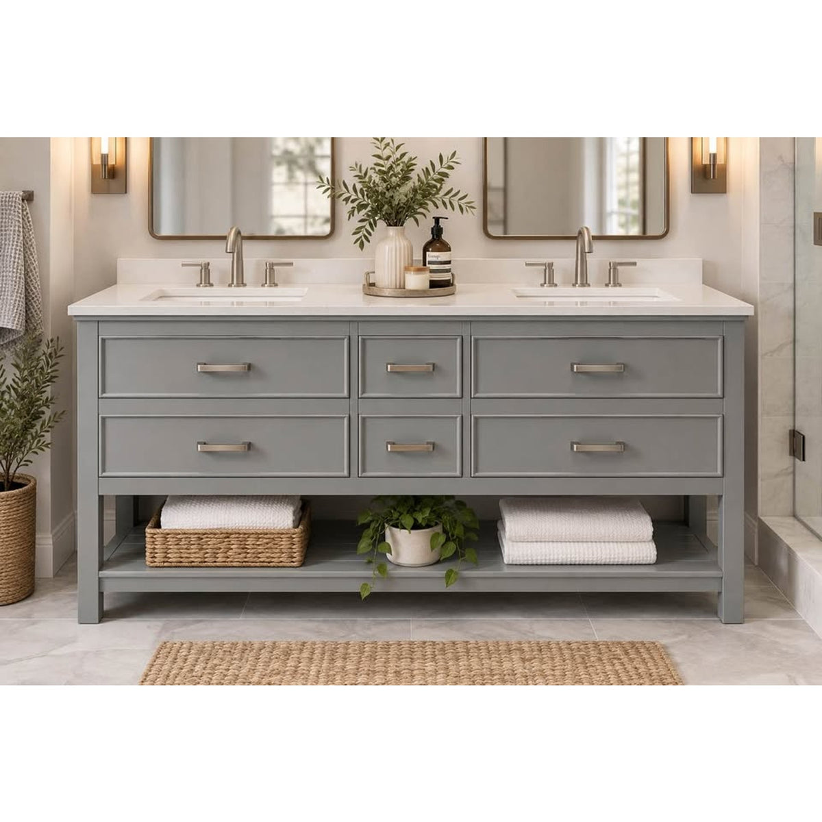 60” Gray Double-Sink Bathroom Vanity – Approx. $1,700 Retail – Delivery Available
