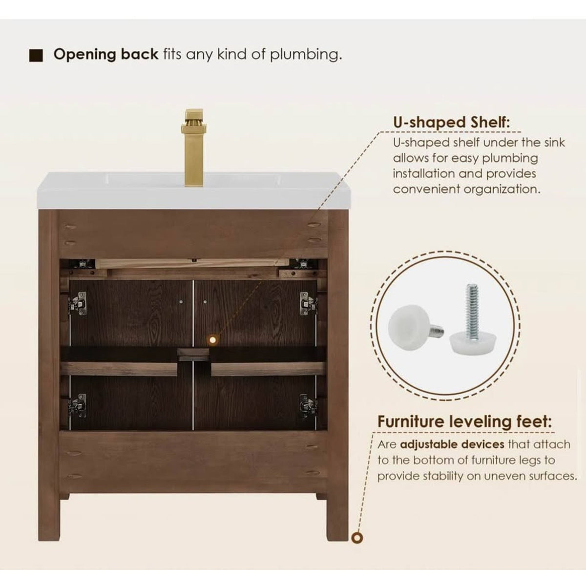 30” Bathroom Vanity - Cracked Top - $1,000 Retail Birch Lane - Dark Wood Base - Delivery Available