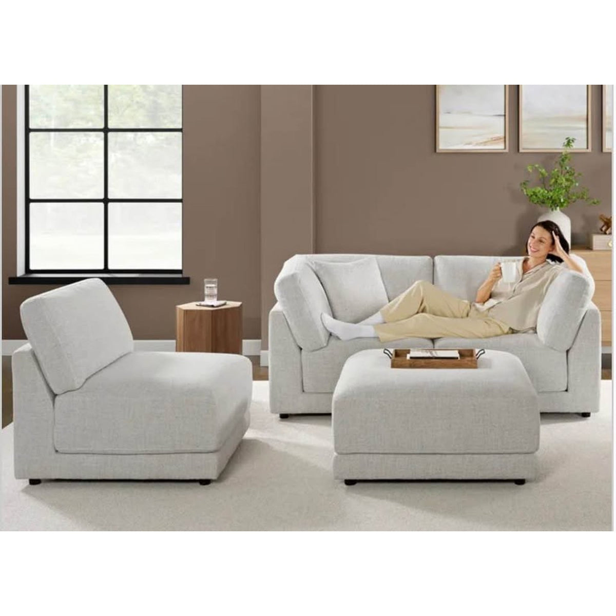 Costco Dayna 4-Piece Modular Sectional Sofa | Light Gray Fabric Couch | Aiden & Ivy Delivery Avail