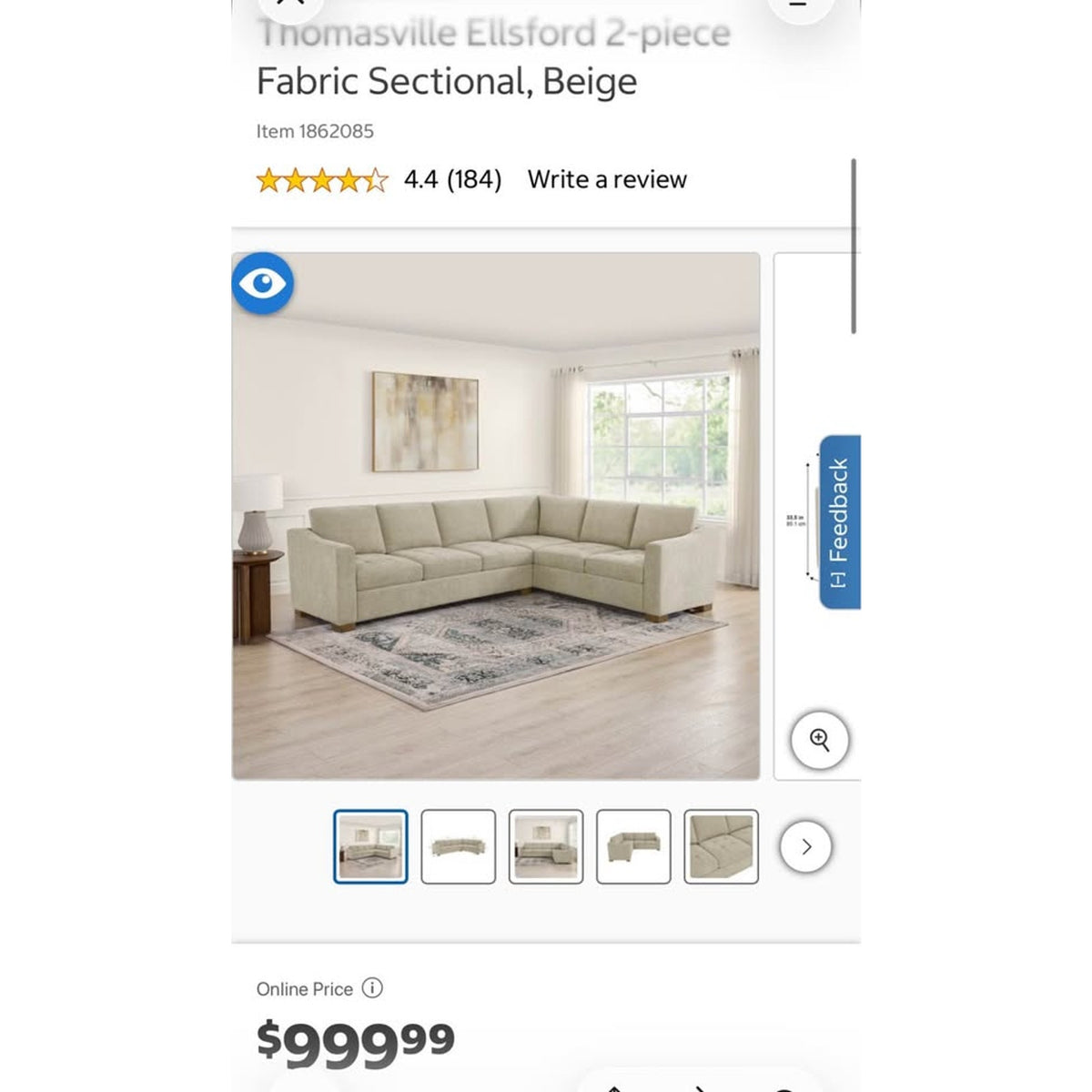 New Thomasville Ellsford L-Shaped Sectional – Beige – $999 Costco Retail - Delivery Available
