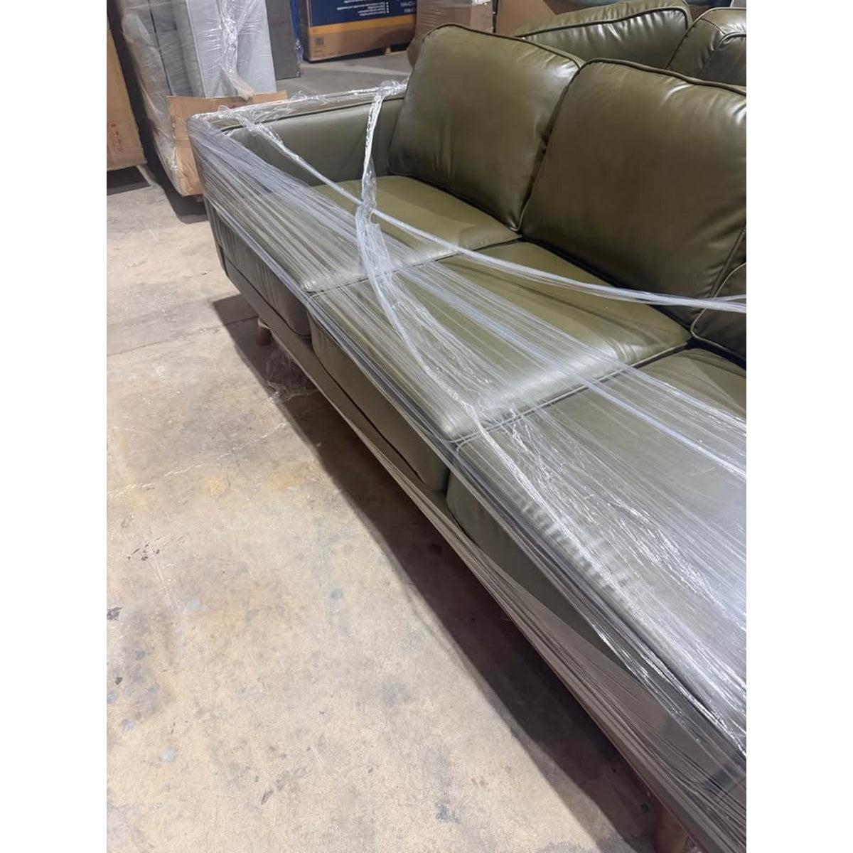 New 84” Vegan Leather Sofa – Olive Green - George Oliver Reeves - MCM - Delivery Available
