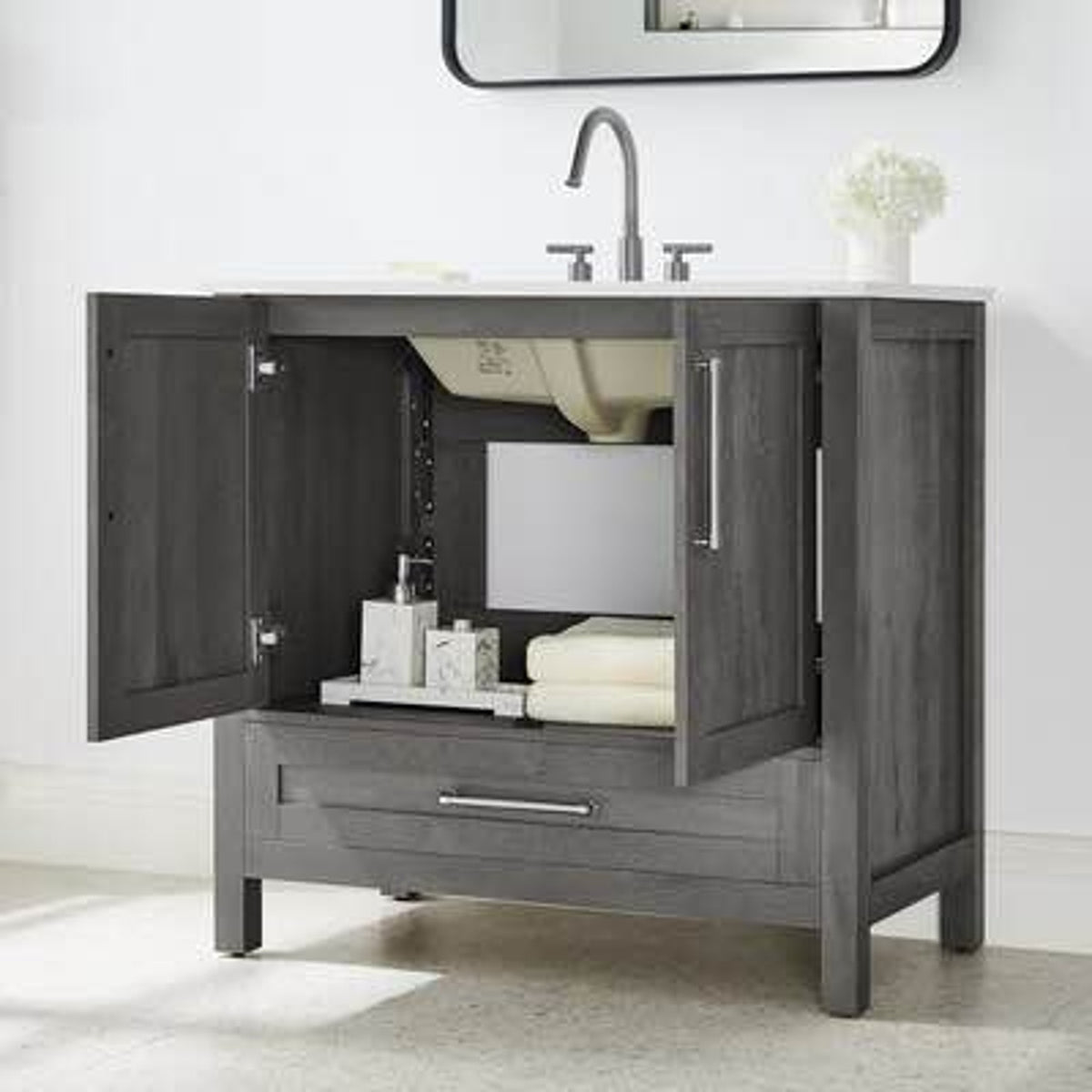New 36” Grey Bathroom Vanity w/ White Stone Top – Open Box - Delivery Available