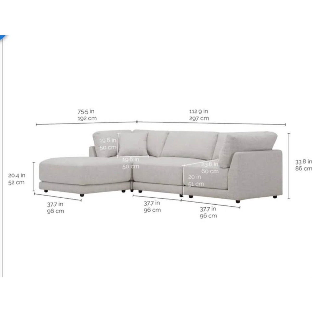 Costco Dayna 4-Piece Modular Sectional Sofa | Light Gray Fabric Couch | Aiden & Ivy Delivery Avail