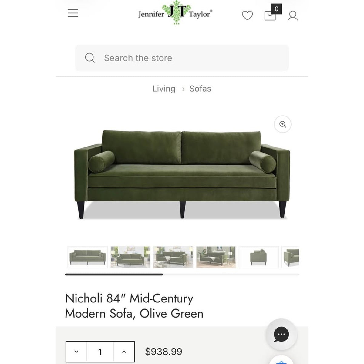 84” Olive Green Velvet Sofa | RETAIL $1,249 | DELIVERY AVAILABLE