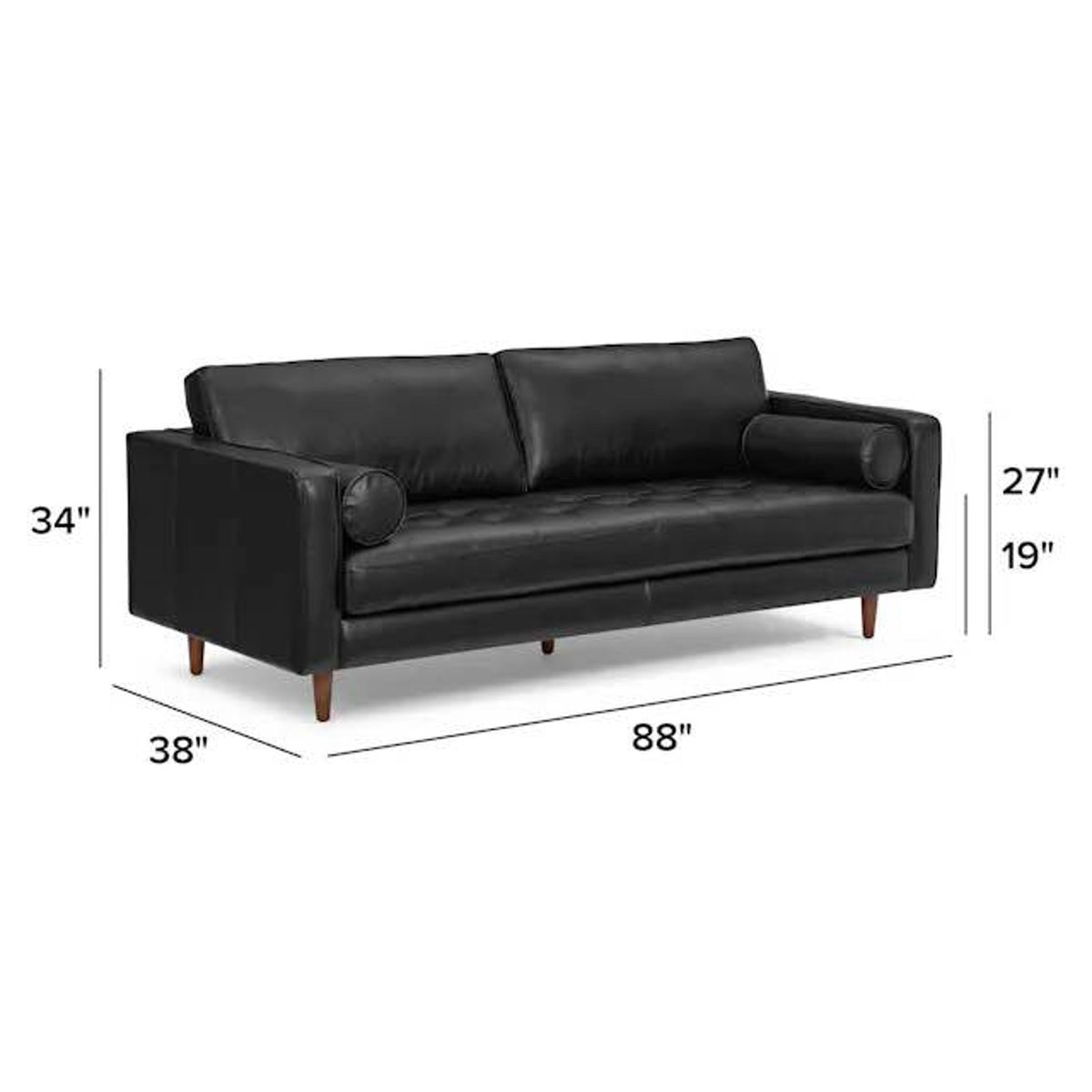 New Article Sven 88” Tufted Leather Sofa – Oxford Black – $1,699 Retail – Delivery Available