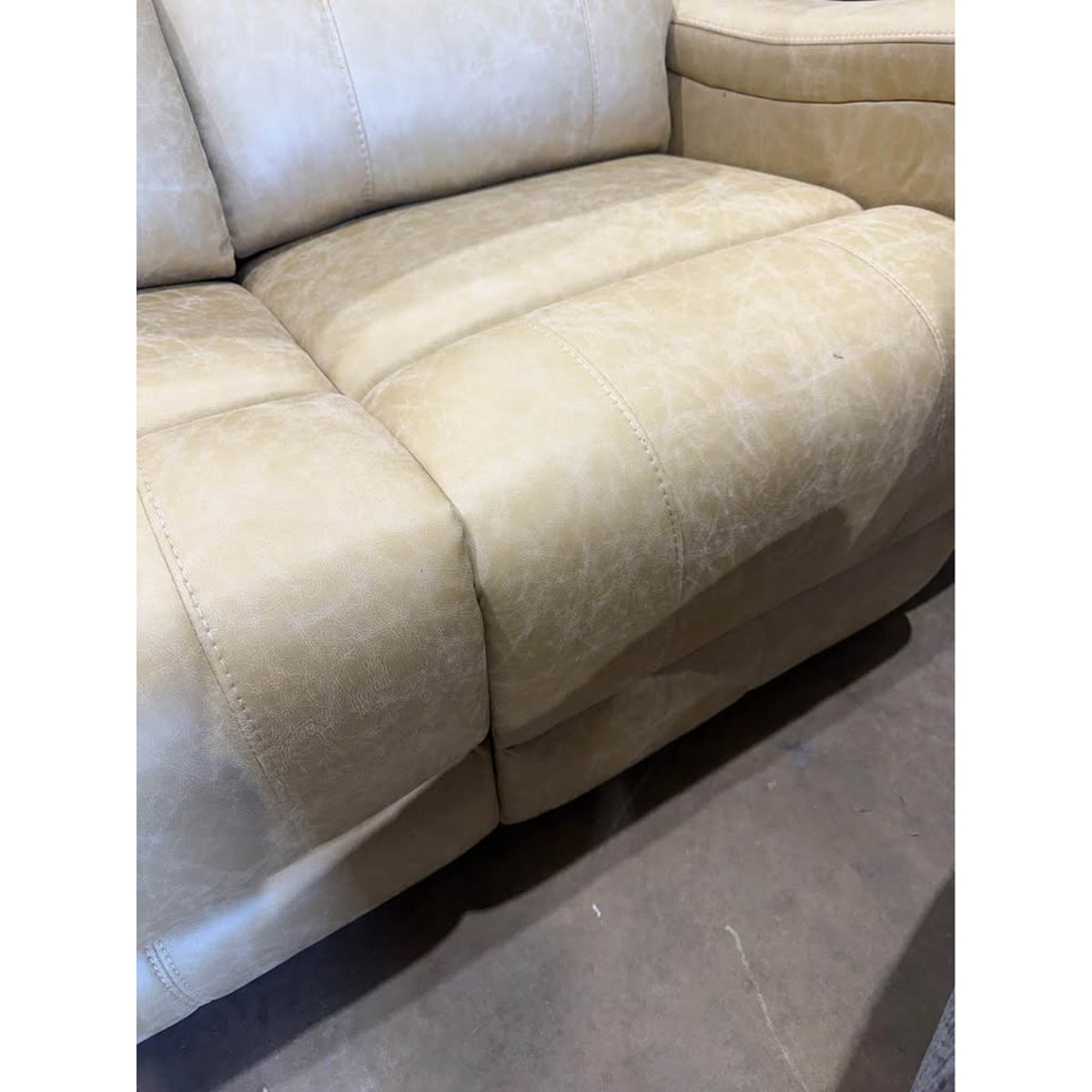 Beige Faux Leather Reclining Sofa – RETAIL $1,098.99 | NEW OPEN BOX | DELIVERY AVAILABLE