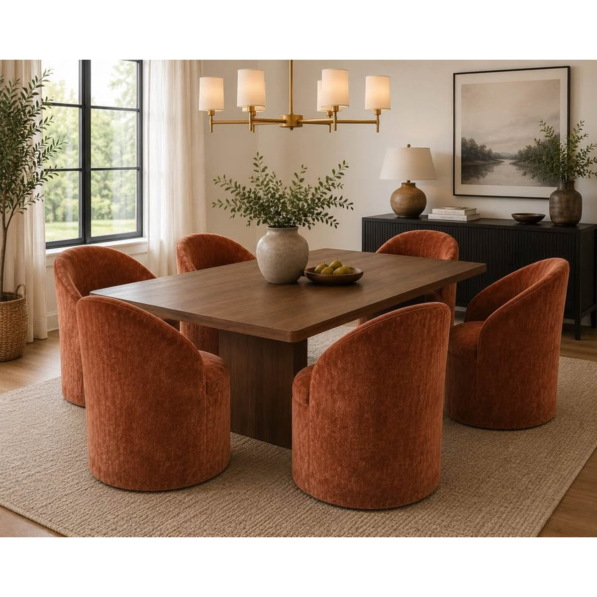 Set of 6 Rust Velvet Barrel Dining Chairs – New Open Box - $1200 Retail - Delivery Available