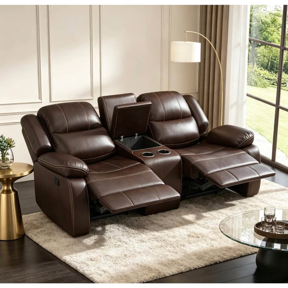 New 72.8” Double Reclining Loveseat w/ Console – Brown – Retail $1,199 Delivery Available