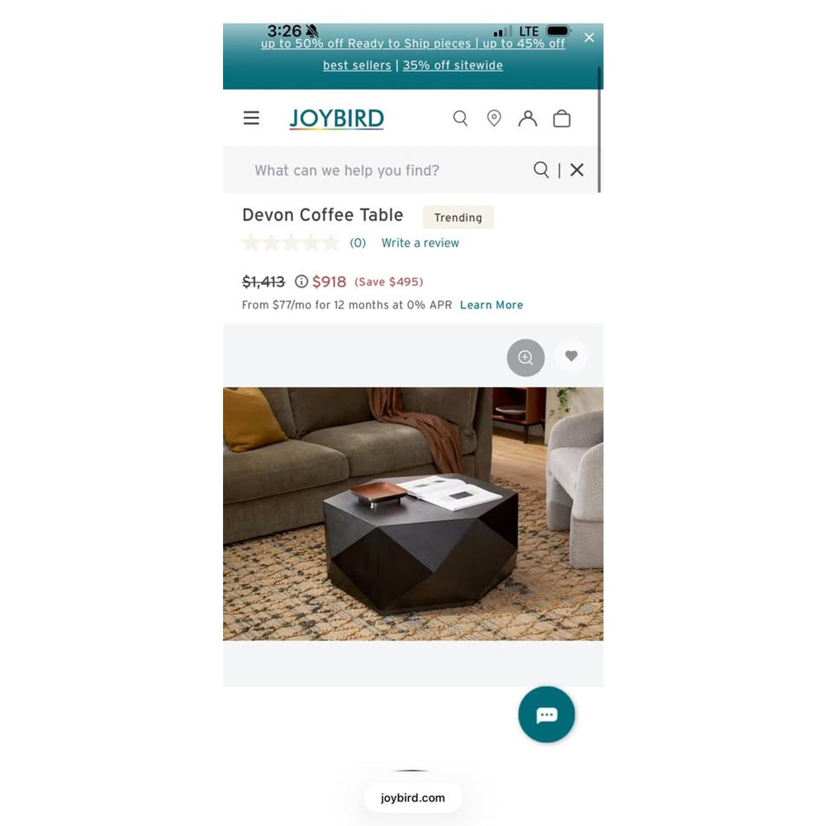 Joybird Devon Coffee Table | New Open Box $1413 Retail - Delivery Available