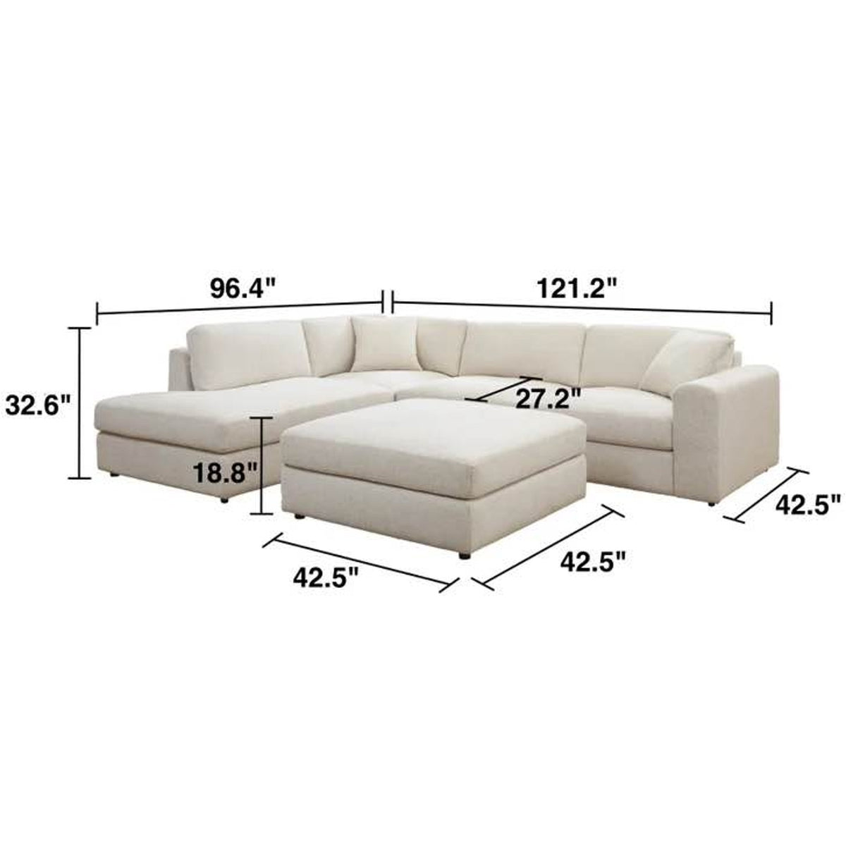 East & Vine Andee Fabric Sectional with Ottoman | Ivory Boucle | Costco Exclusive | New In Box